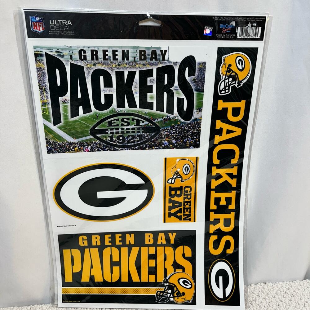 Green Bay Packers 11 x 17 Wincraft Sports Sheet of 5 Decals Removable Reusable